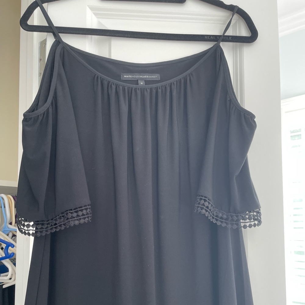 White House Black Market black cold shoulder dress with detail